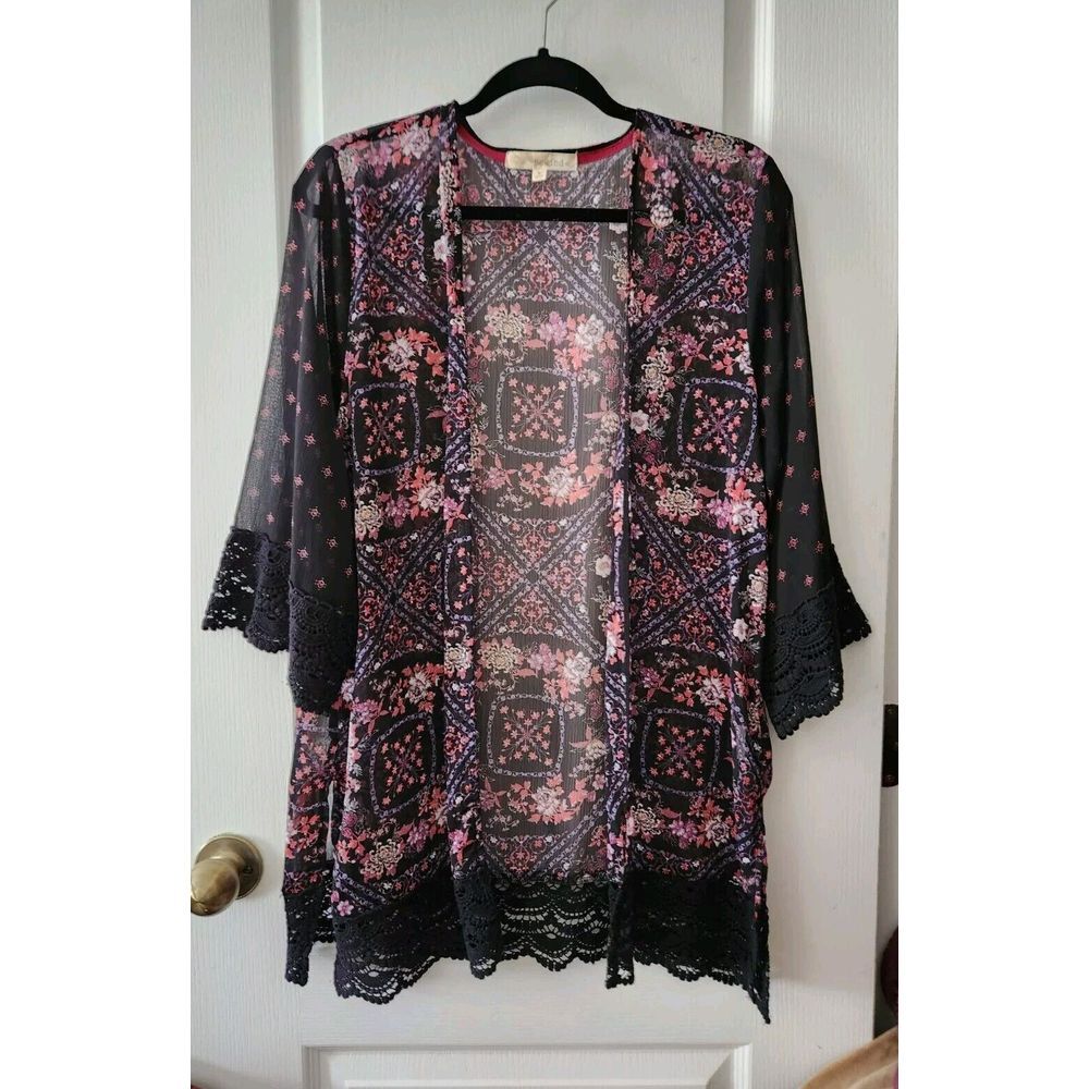 Rewind Women's Black Lace Kimono Cardigan Style Black Floral Size‎ M